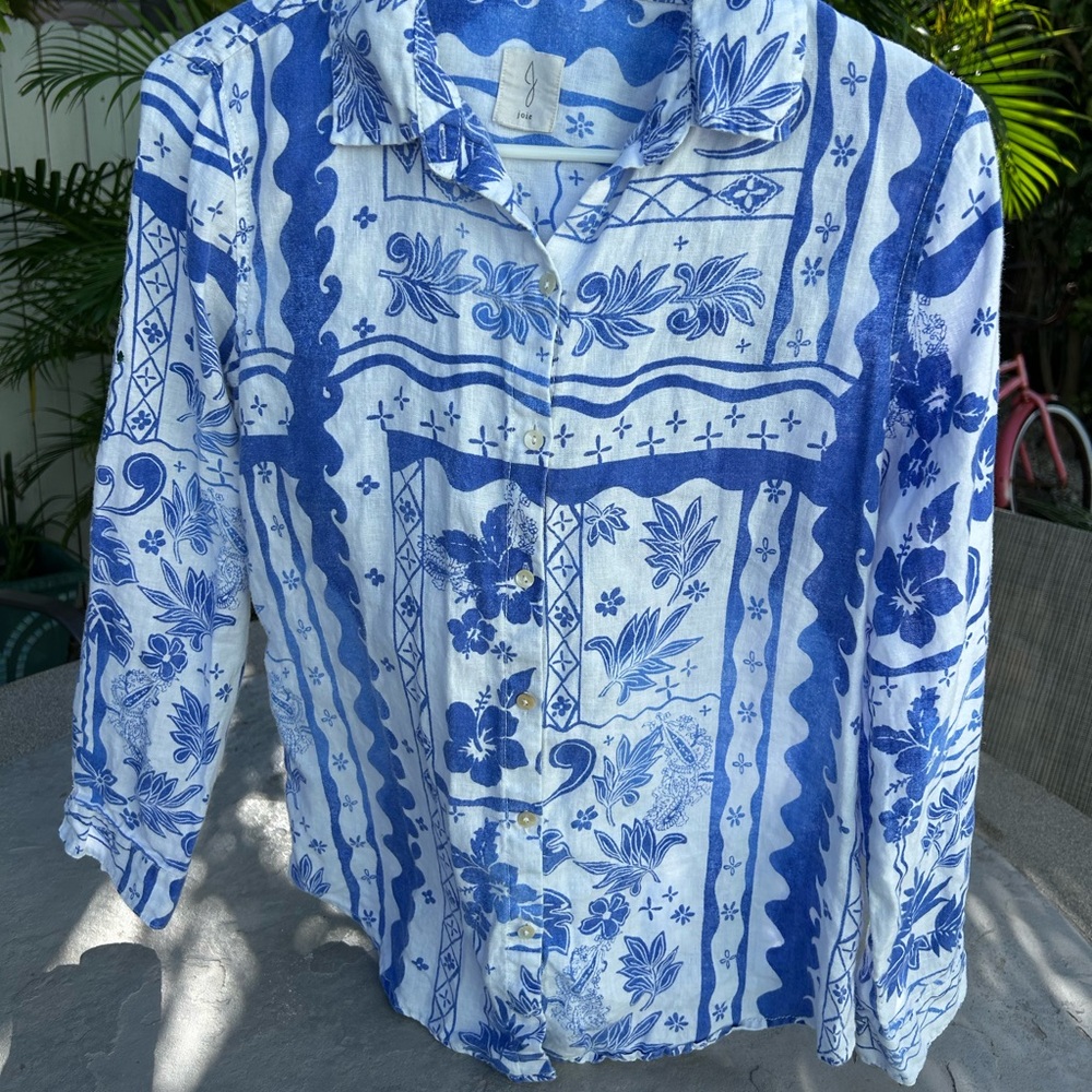 Joie Blue and White Floral long sleeve blouse.
